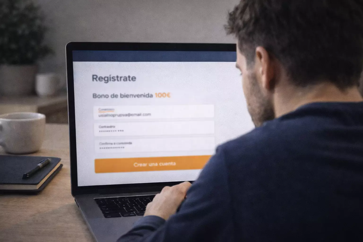 Usuario registrándose en una plataforma de apuestas deportivas desde su portátil