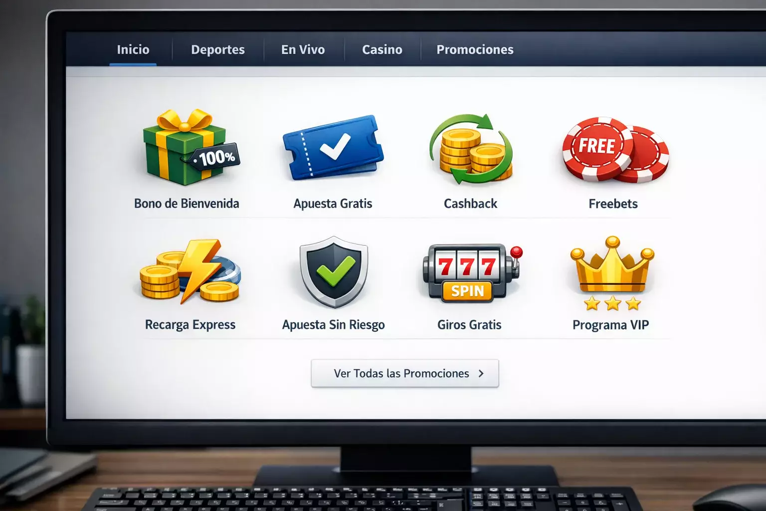 Iconos de diferentes ofertas promocionales de casas de apuestas en pantalla de ordenador